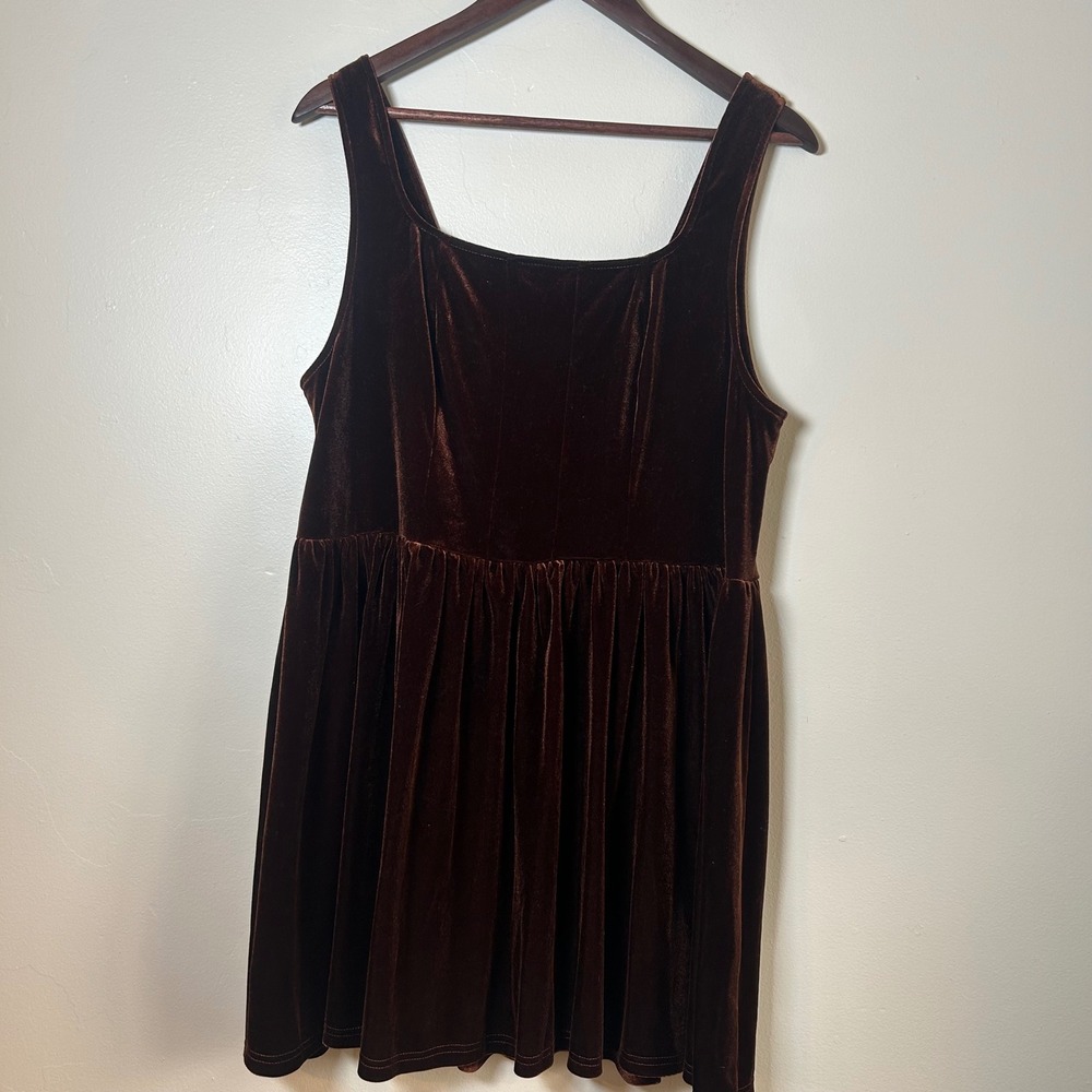 Micas Brown Velvet Square Neck Fit and Flare Dress Plus Size 1XL